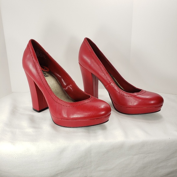 Unlisted Shoes - Unlisted Red Block Heel Pumps Faux Leather